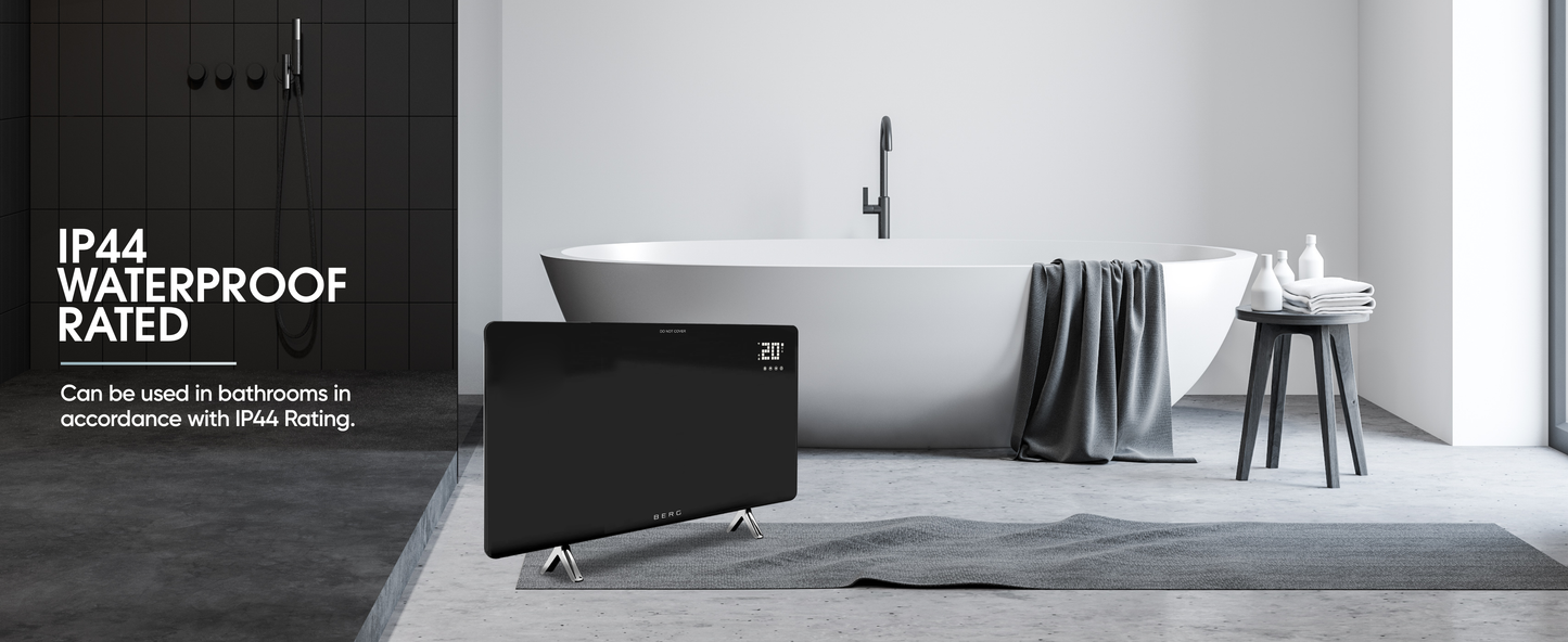 BERG Black Far Infrared Electric Wi-Fi/Remote Control Smart Glass Panel Heater - Ultraslim (12mm)