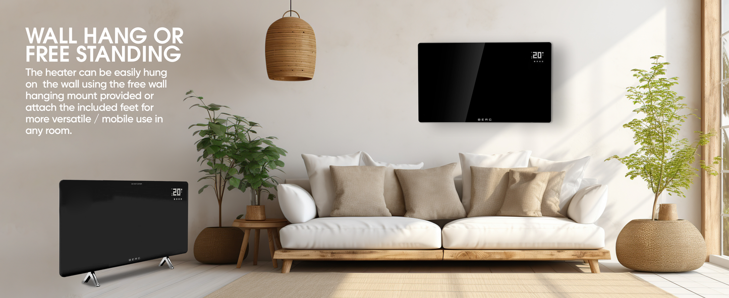 BERG Black Far Infrared Electric Wi-Fi/Remote Control Smart Glass Panel Heater - Ultraslim (12mm)