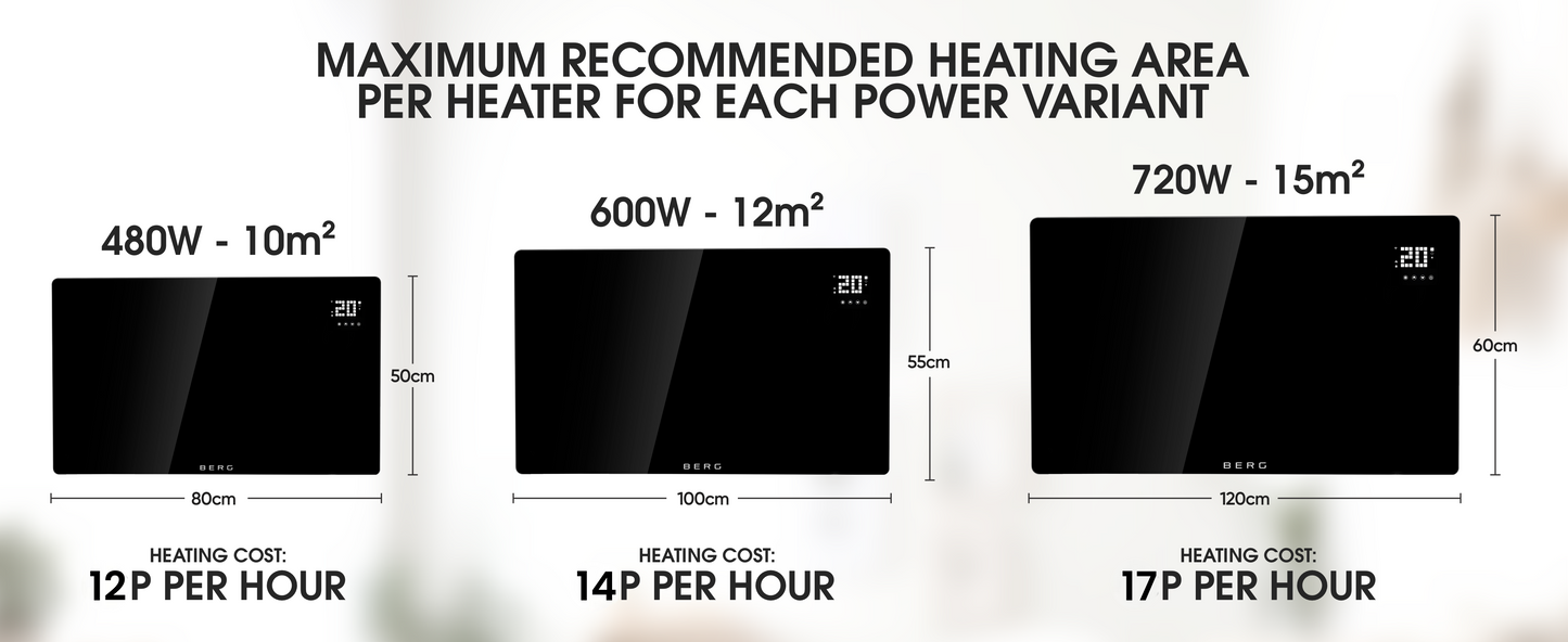 BERG Black Far Infrared Electric Wi-Fi/Remote Control Smart Glass Panel Heater - Ultraslim (12mm)