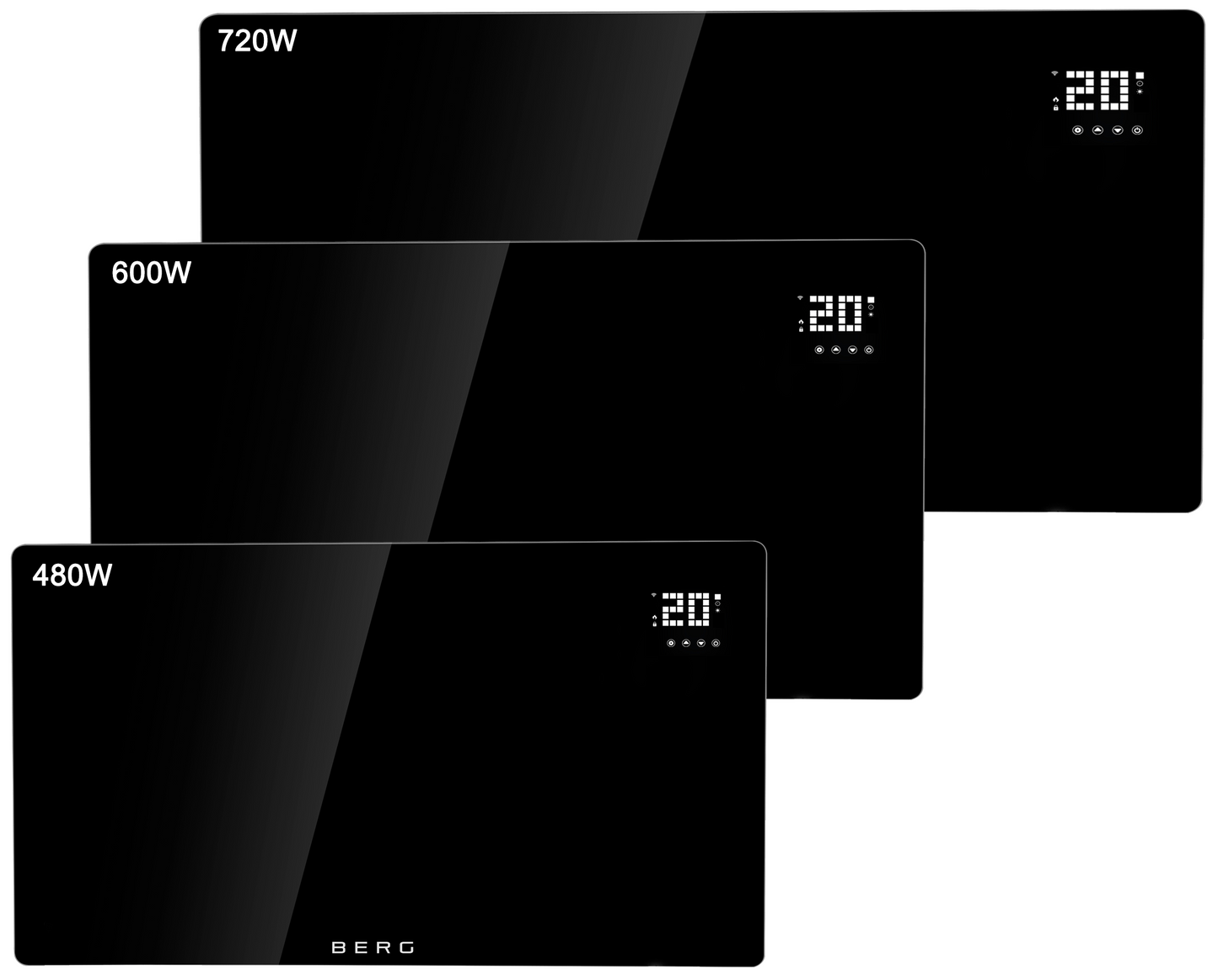 BERG Black Far Infrared Electric Wi-Fi/Remote Control Smart Glass Panel Heater - Ultraslim (12mm)