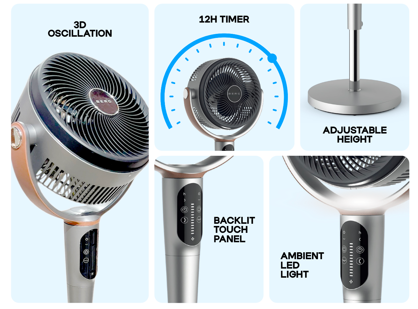 BERG Breeze Remote Control 24-Speed 3D Oscillating 40W Pedestal Fan