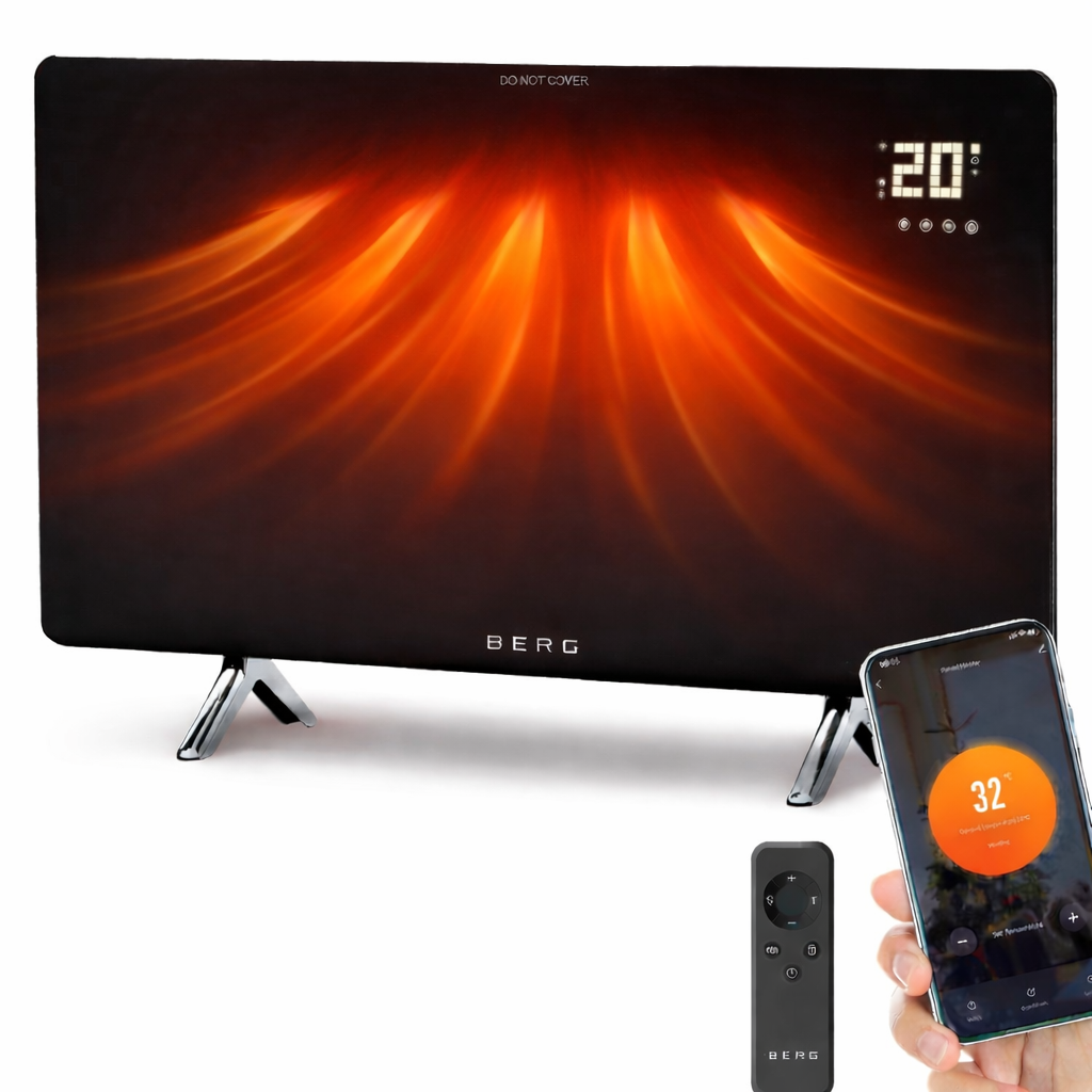 BERG Black Far Infrared Electric Wi-Fi/Remote Control Smart Glass Panel Heater - Ultraslim (12mm)